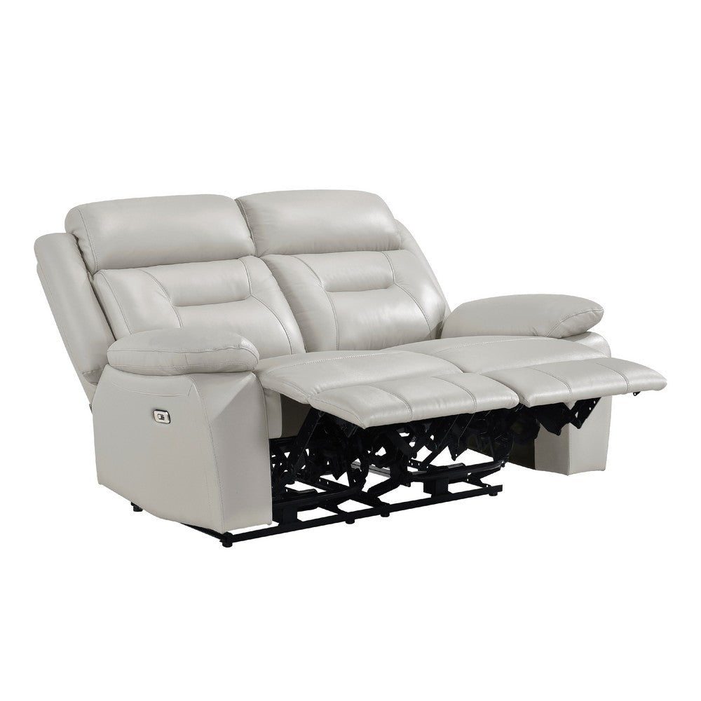 Conia Power Dual Recliner Loveseat | Light Silver Leather | USB | 63’’ BM338579
