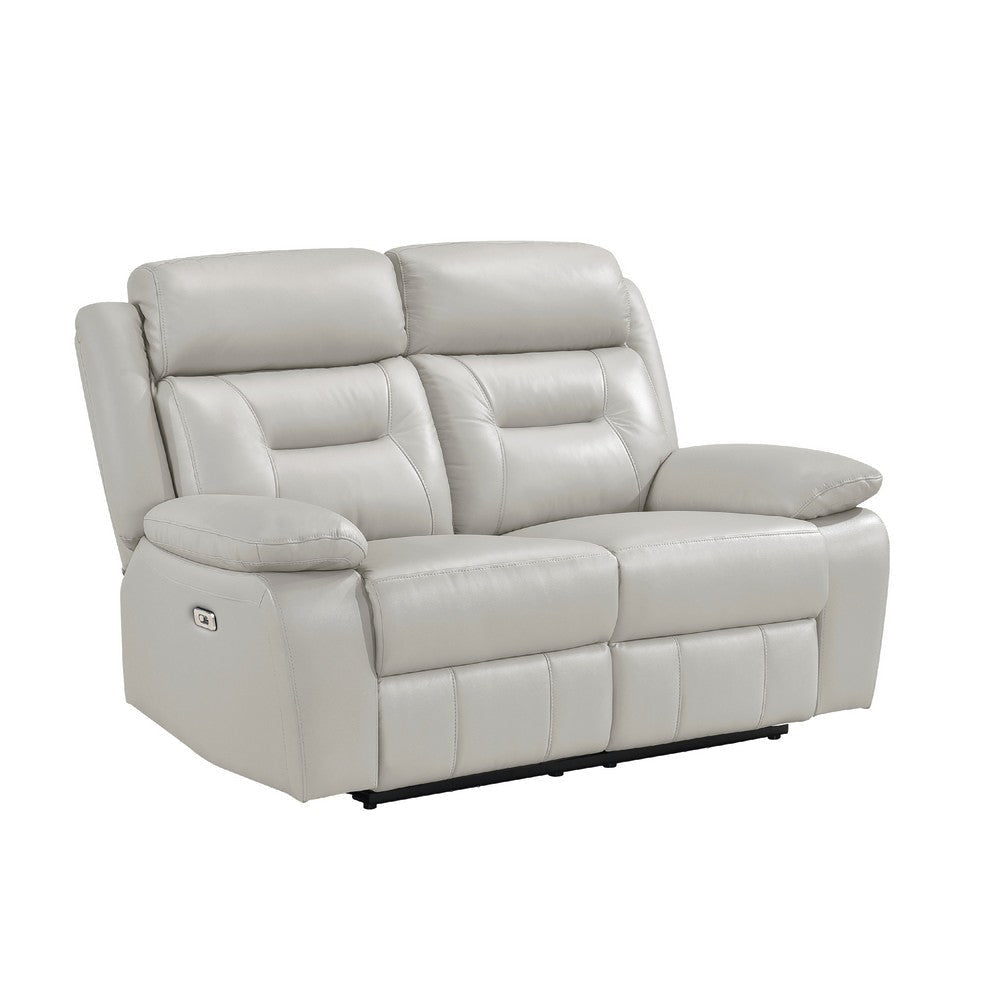 Conia Power Dual Recliner Loveseat | Light Silver Leather | USB | 63’’ BM338579