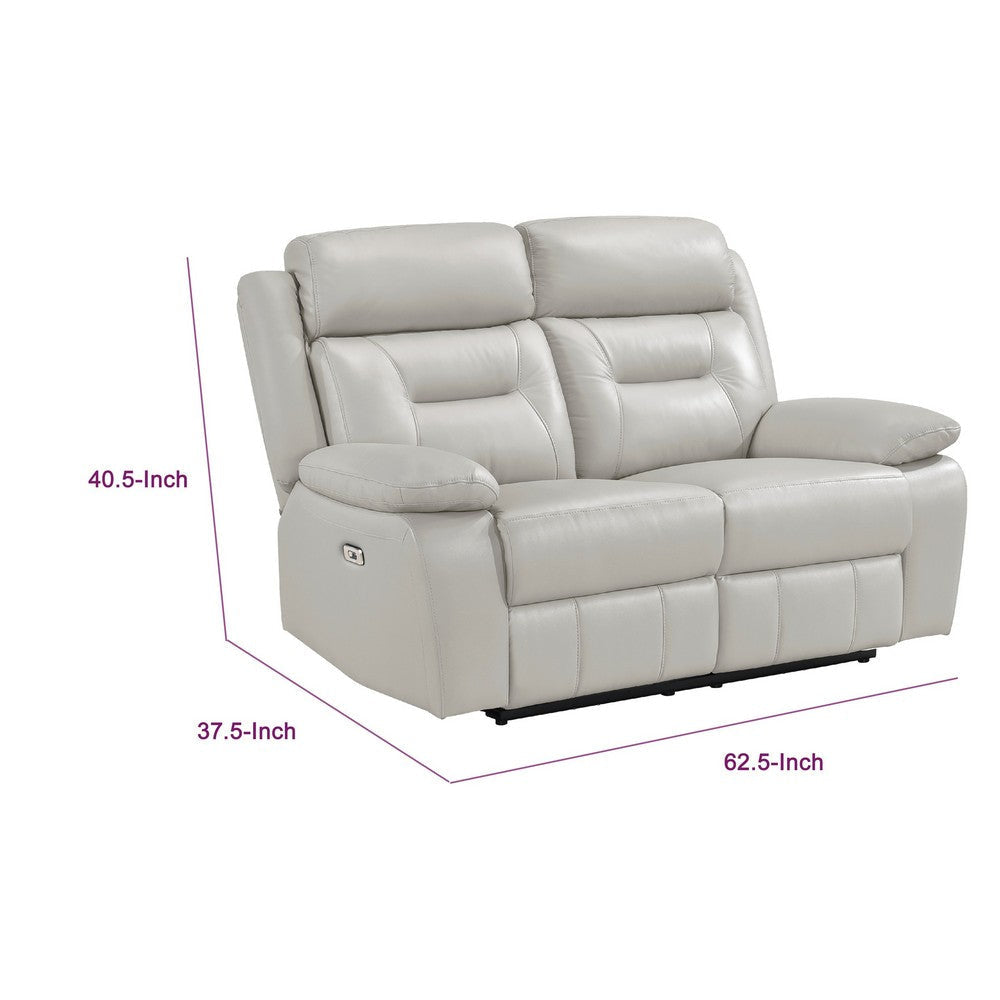 Conia Power Dual Recliner Loveseat | Light Silver Leather | USB | 63’’ BM338579