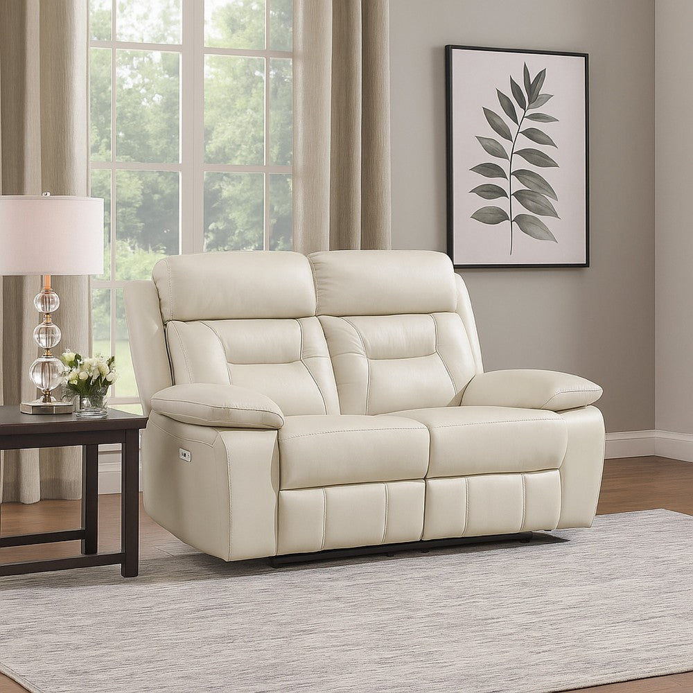 Conia Power Dual Recliner Loveseat | Light Silver Leather | USB | 63"