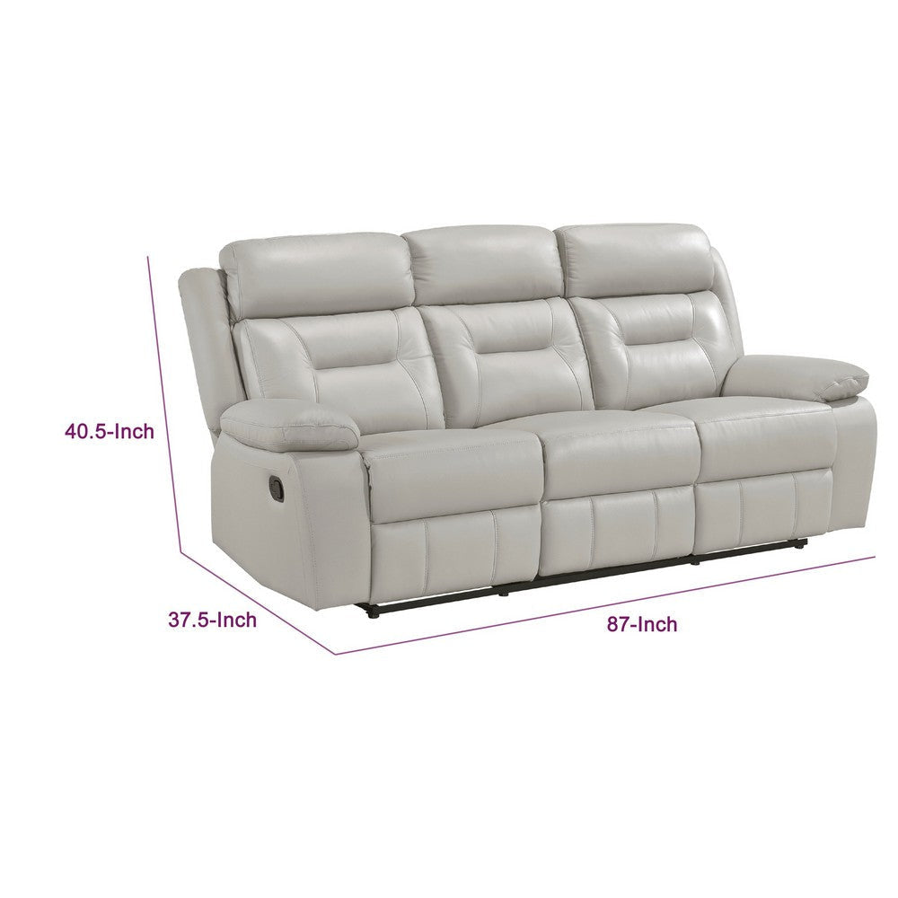 Conia Manual Double Reclining Sofa | Light Gray Silver Leather | 87’’ BM338580