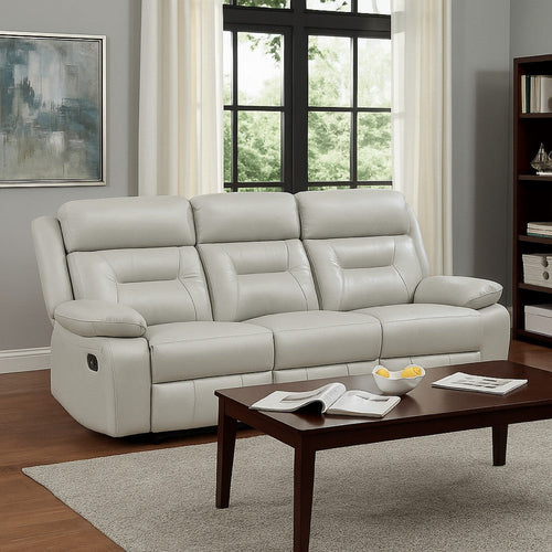 Conia Manual Double Reclining Sofa | Light Gray Silver Leather | 87"