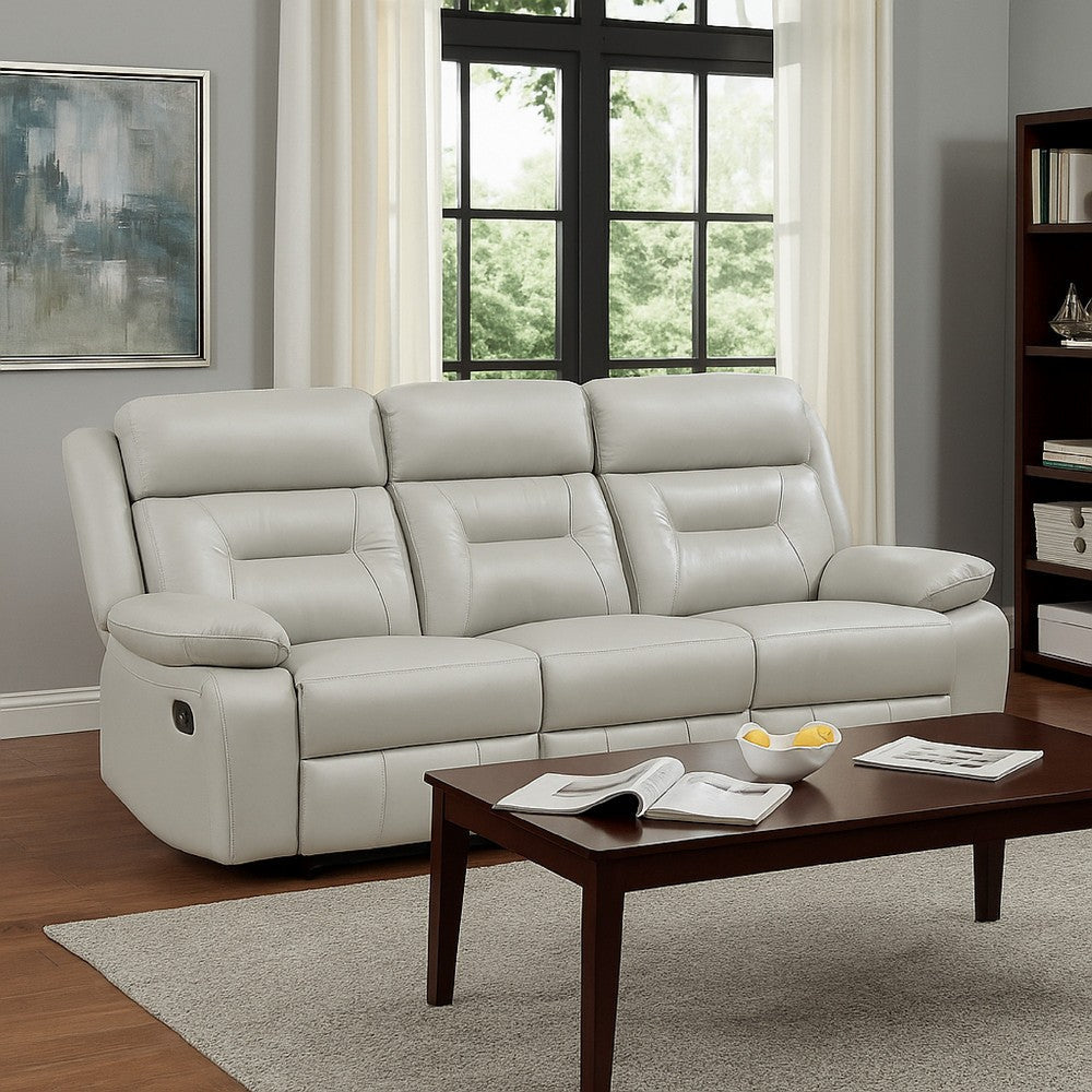 Conia Manual Double Reclining Sofa | Light Gray Silver Leather | 87"
