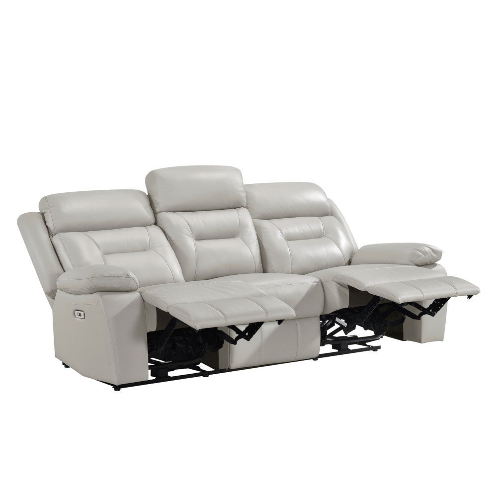 Conia Power Double Reclining Sofa | Light Silver Leather | USB | 87’’ BM338581