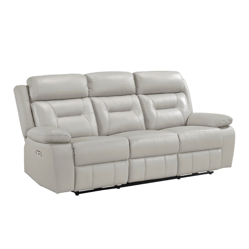 Conia Power Double Reclining Sofa | Light Silver Leather | USB | 87’’ BM338581