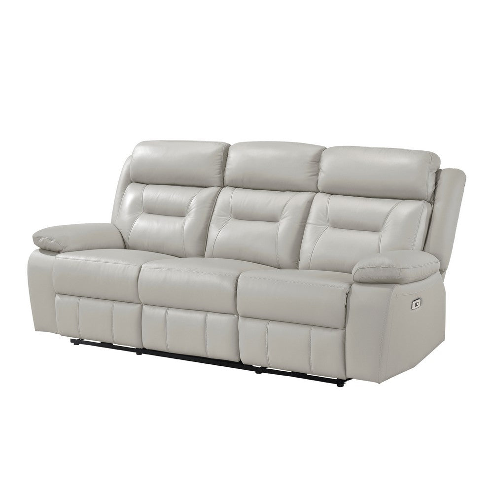 Conia Power Double Reclining Sofa | Light Silver Leather | USB | 87’’ BM338581
