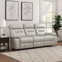 Conia Power Double Reclining Sofa | Light Silver Leather | USB | 87"