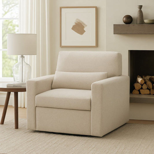 Ompa Swivel Armchair with Lumbar Pillow | Cream Beige Boucle