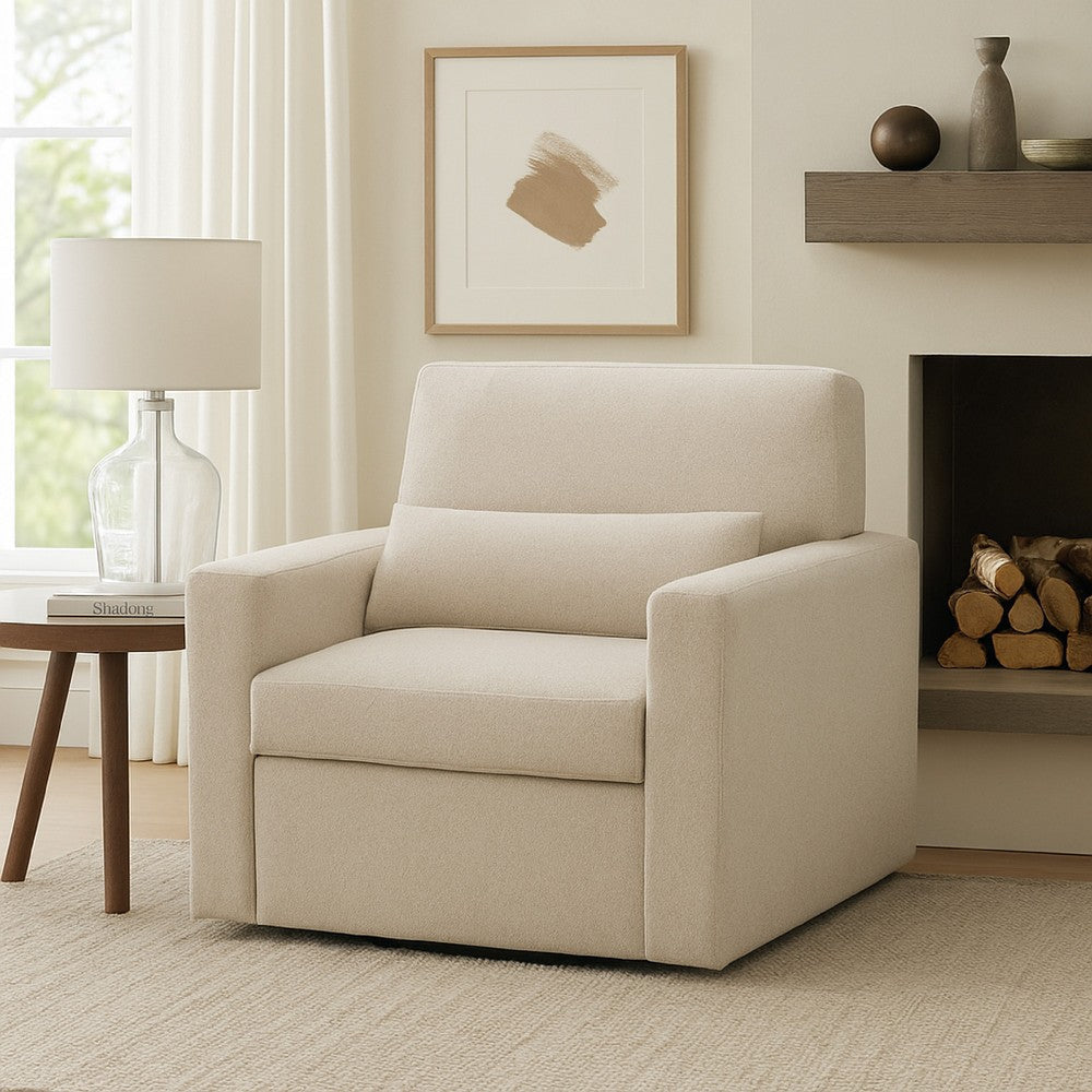 Ompa Swivel Armchair with Lumbar Pillow | Cream Beige Boucle