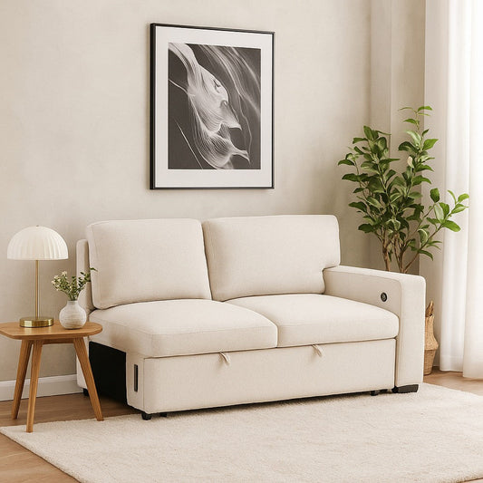 Ompa Modular Armless Sofa with Storage | Cream Beige Boucle | 52"