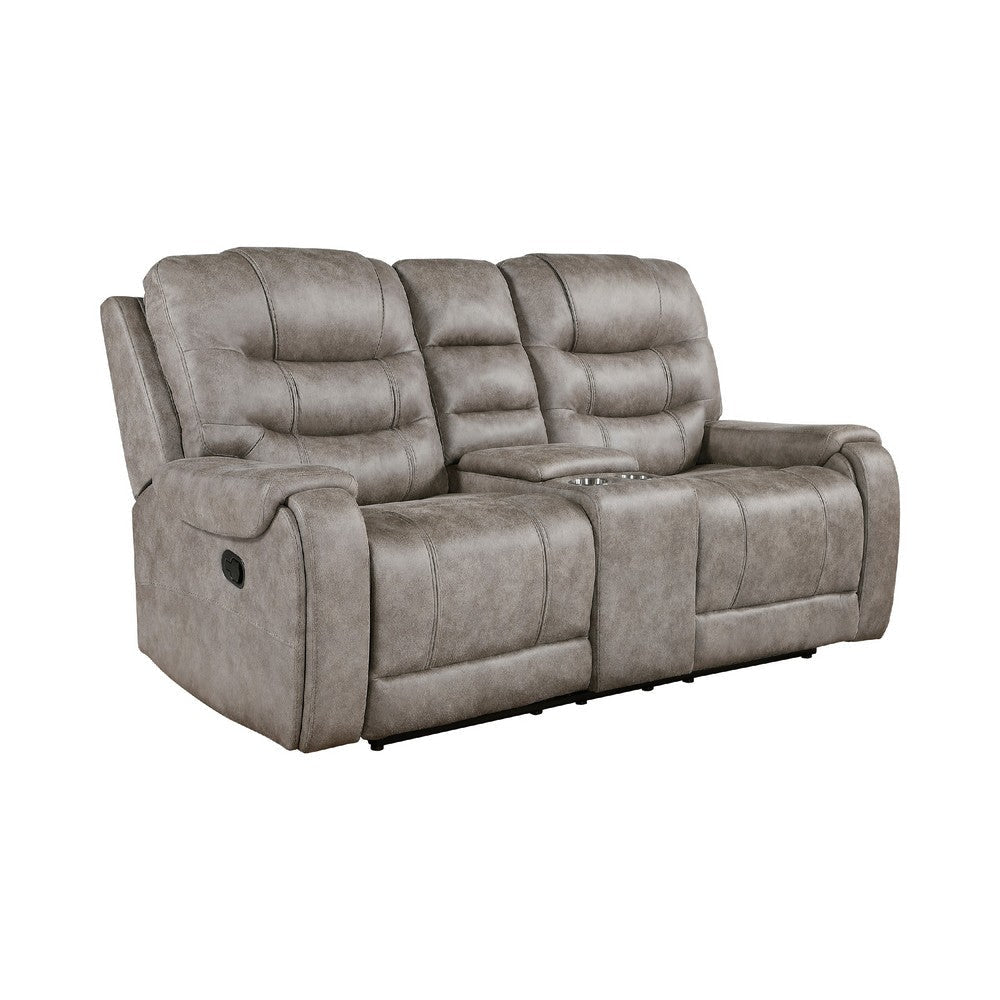 Erron Manual Double Recliner Loveseat with Console | Gray Brown 77’’ BM338587