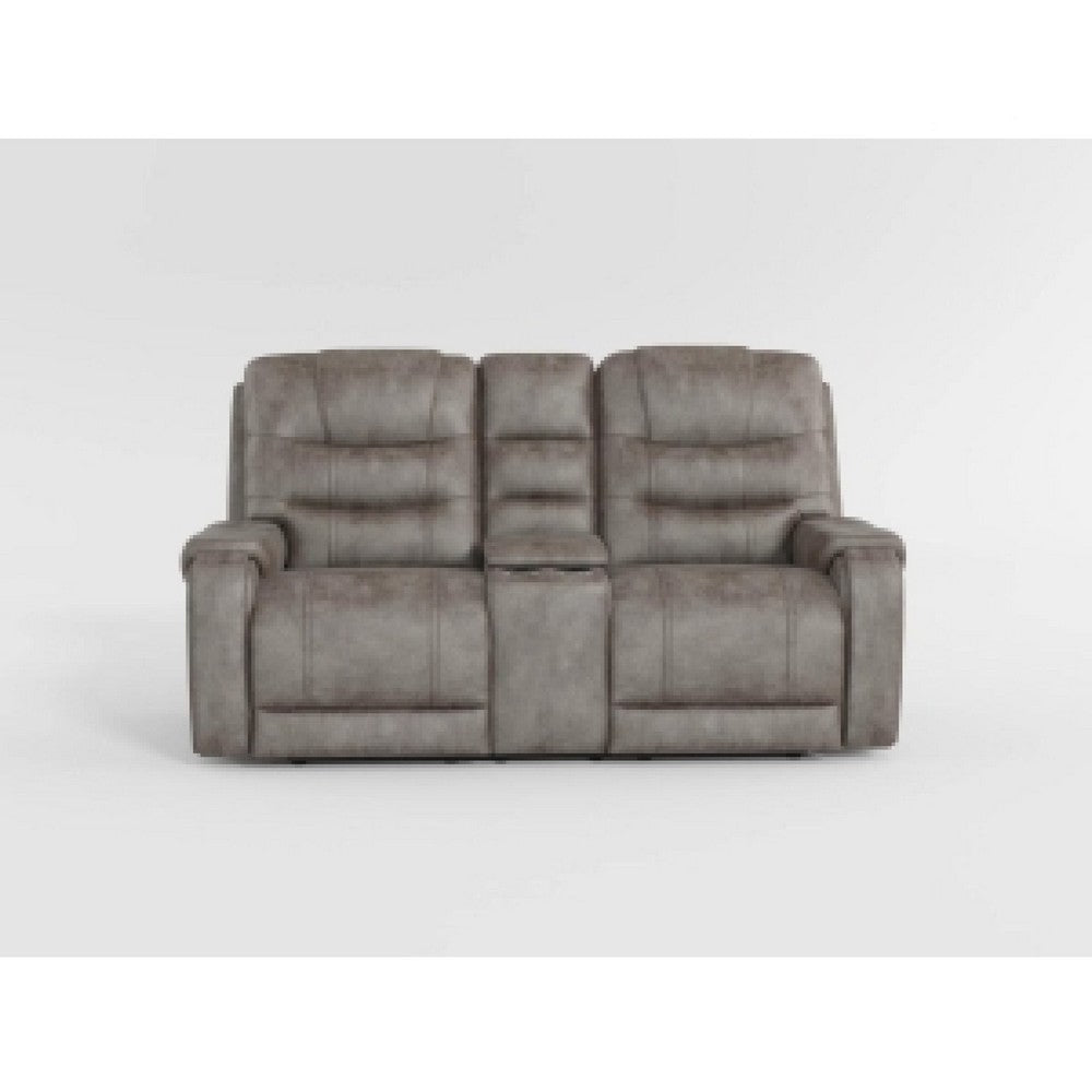 Erron Manual Double Recliner Loveseat with Console | Gray Brown 77’’ BM338587