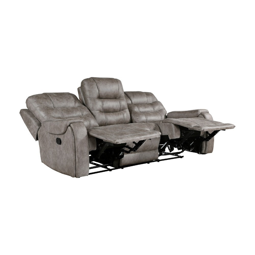 Erron Manual Double Recliner Sofa | Gray Brown Microfiber | 87’’ BM338588
