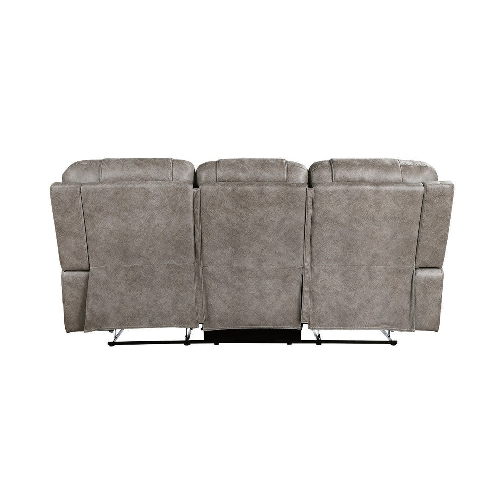 Erron Manual Double Recliner Sofa | Gray Brown Microfiber | 87’’ BM338588