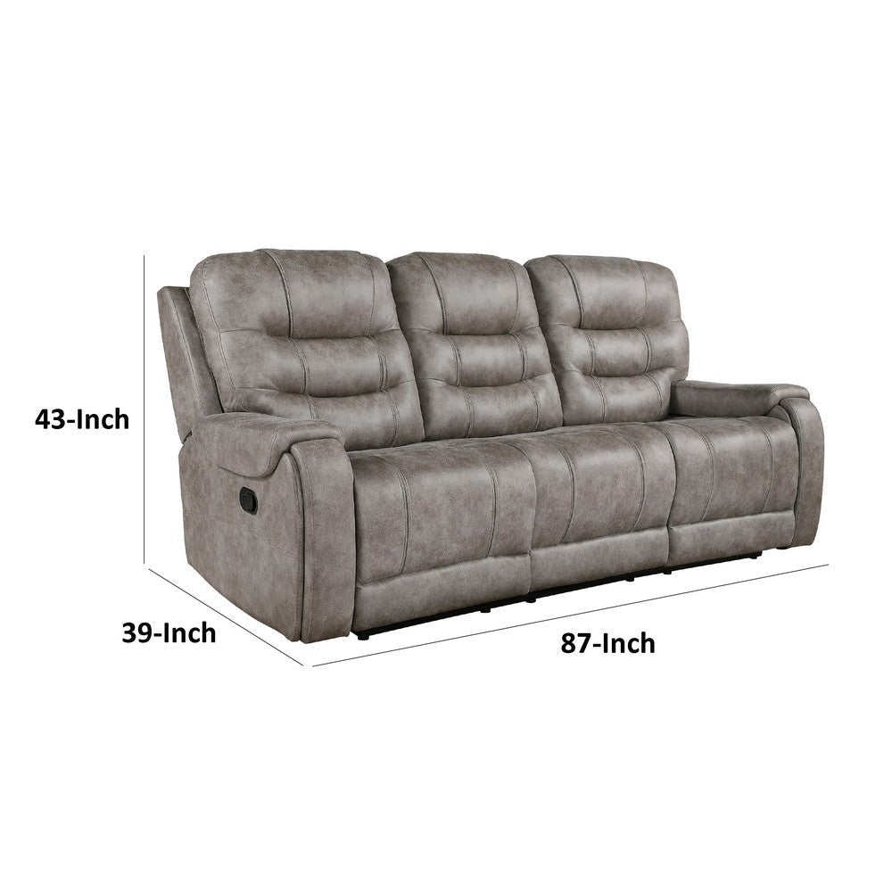 Erron Manual Double Recliner Sofa | Gray Brown Microfiber | 87’’ BM338588