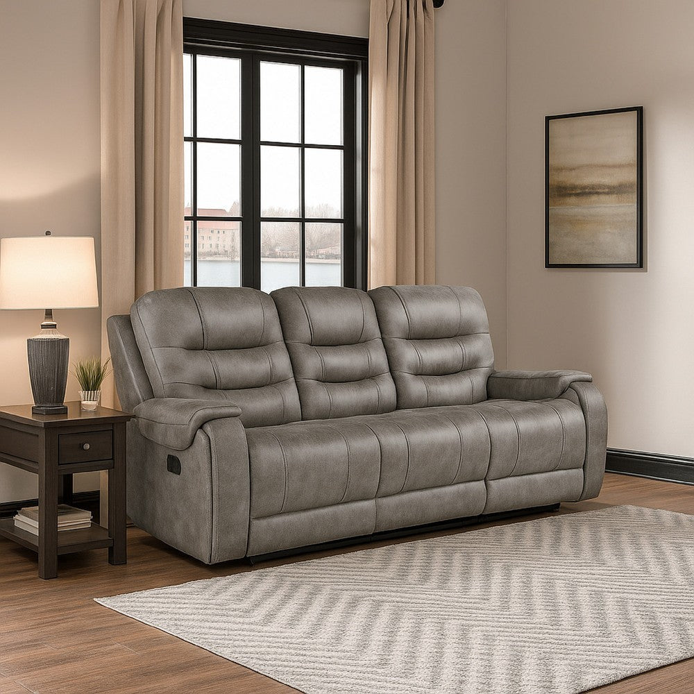 Erron Manual Double Recliner Sofa | Gray Brown Microfiber | 87"
