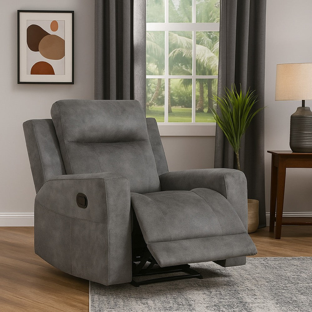 Tesy Manual Reclining Chair | Dark Gray Brown Microfiber Foam Cushions BM338589