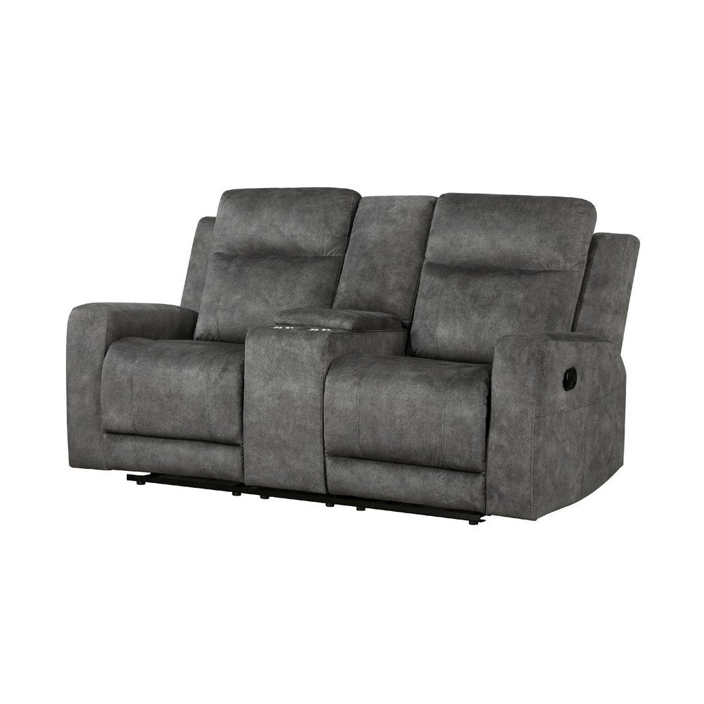Tesy Manual Recliner Loveseat | Console | Dark Gray Microfiber 71’’ BM338590