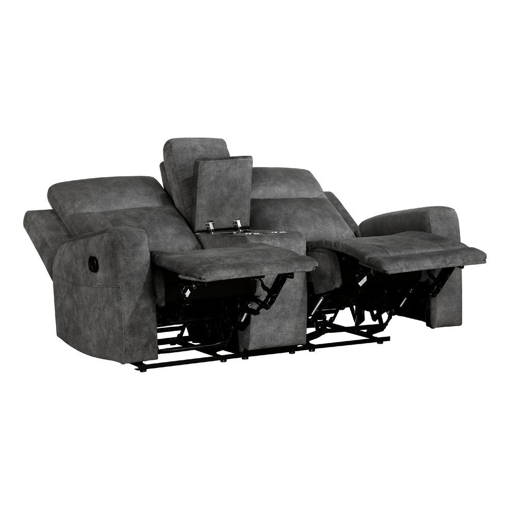 Tesy Manual Recliner Loveseat | Console | Dark Gray Microfiber 71’’ BM338590