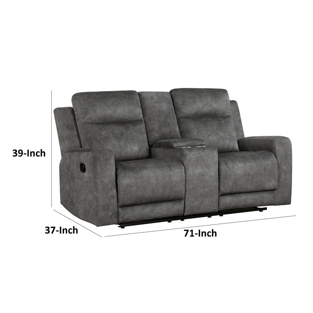 Tesy Manual Recliner Loveseat | Console | Dark Gray Microfiber 71’’ BM338590