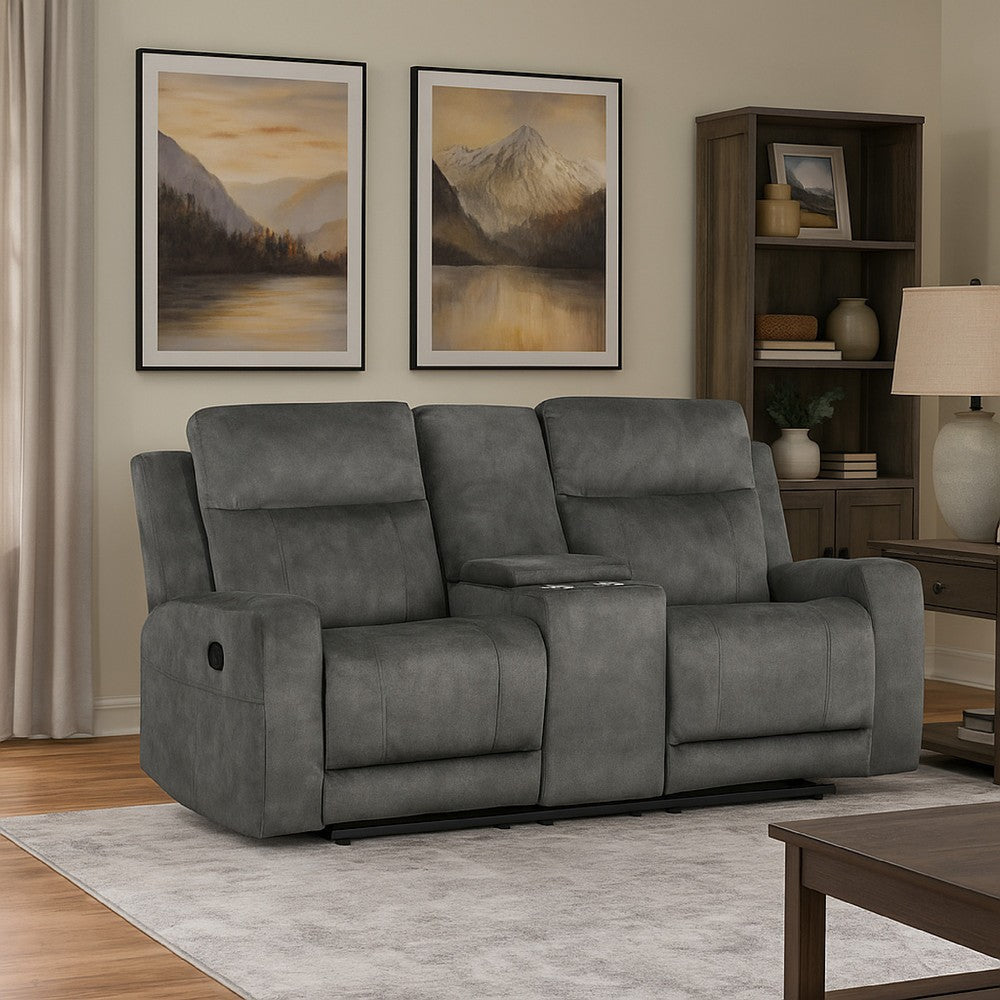 Tesy Manual Recliner Loveseat | Console | Dark Gray Microfiber 71’’ BM338590