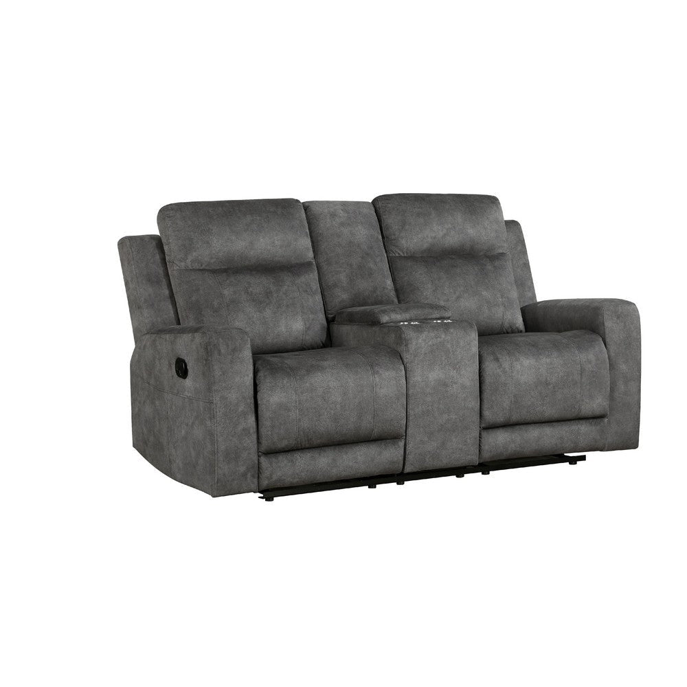 Tesy Manual Recliner Loveseat | Console | Dark Gray Microfiber 71’’ BM338590