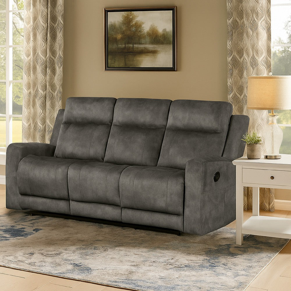 Tesy Manual Double Reclining Sofa | Dark Gray Brown Microfiber | 80"