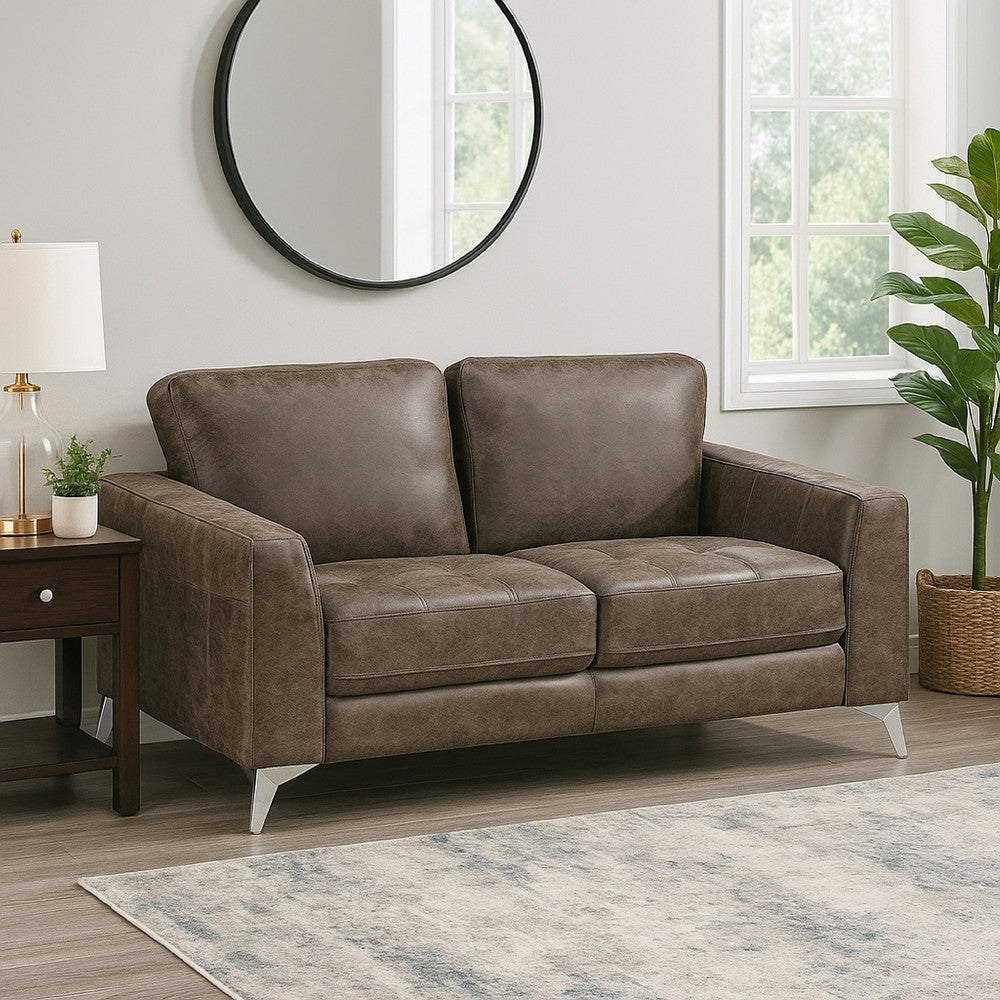 Casie Loveseat | Brownish Gray Microfiber Foam | Chrome Legs 61"
