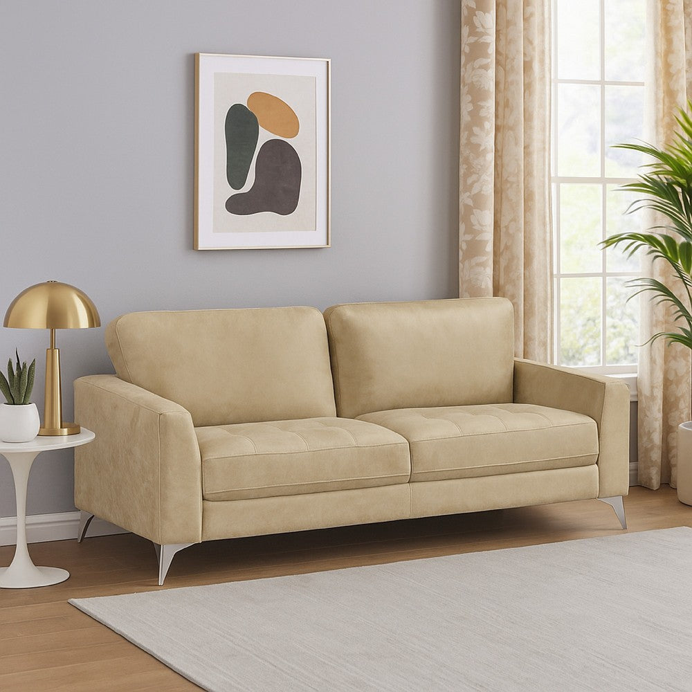 Casie Sofa | Sand Brown Microfiber Foam | Chrome Legs 77"