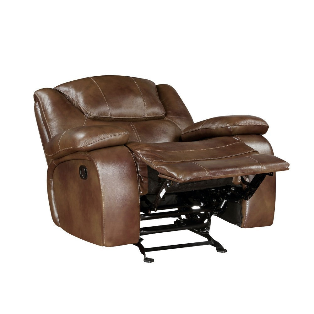 Licot Manual Glider Recliner Chair | Glossy Brown Top Grain Leather BM338598