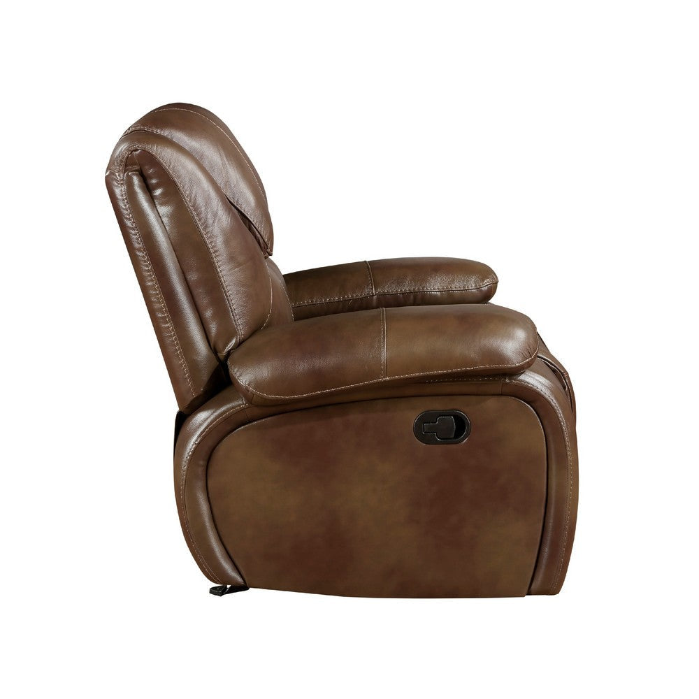 Licot Manual Glider Recliner Chair | Glossy Brown Top Grain Leather BM338598