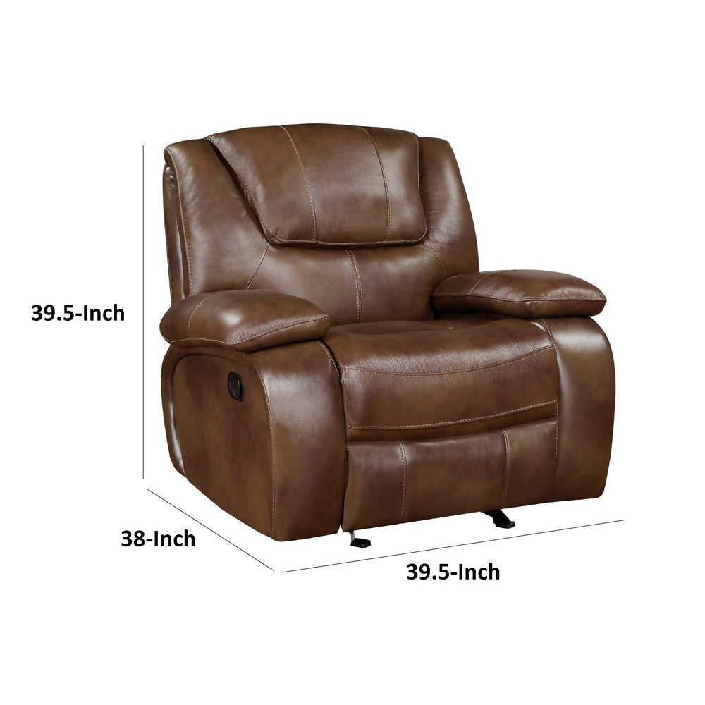 Licot Manual Glider Recliner Chair | Glossy Brown Top Grain Leather BM338598