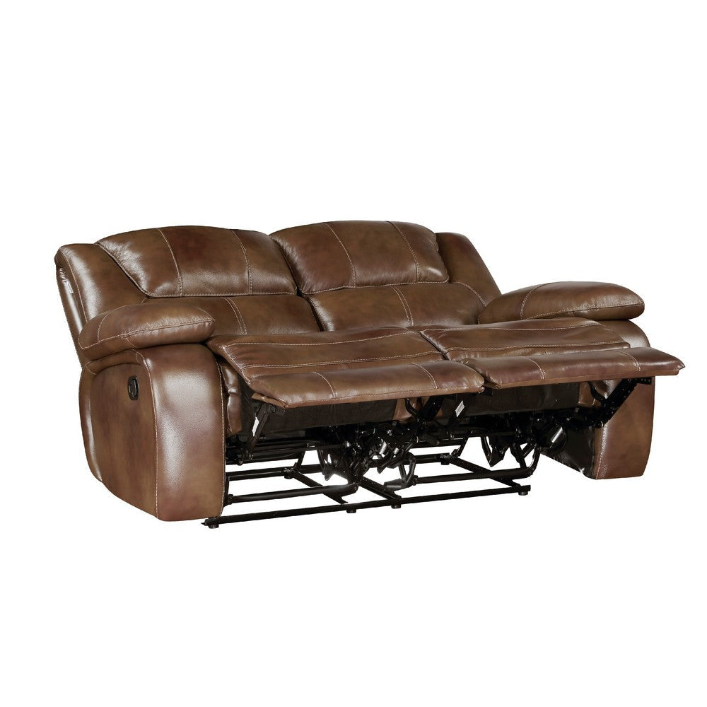 Licot Manual Double Recliner Loveseat | Glossy Brown Leather | 64’’ BM338599