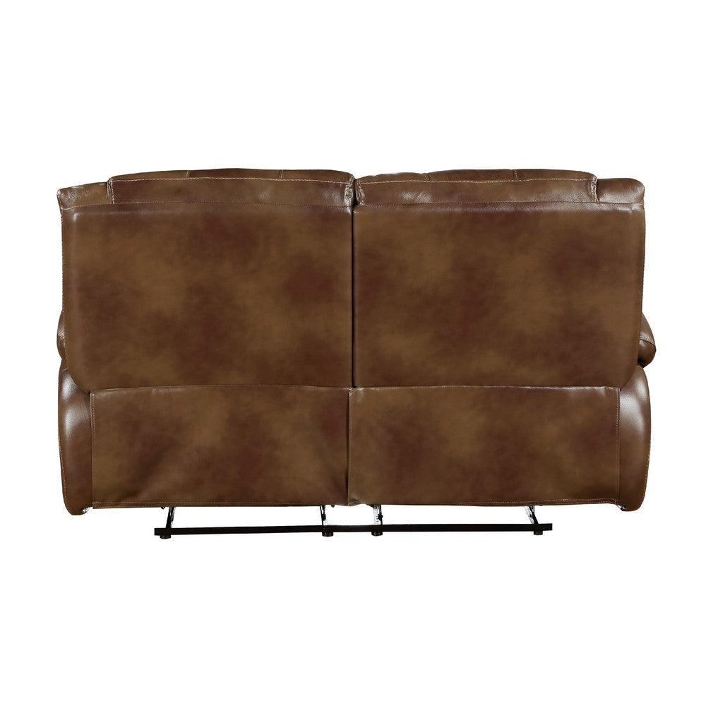 Licot Manual Double Recliner Loveseat | Glossy Brown Leather | 64’’ BM338599