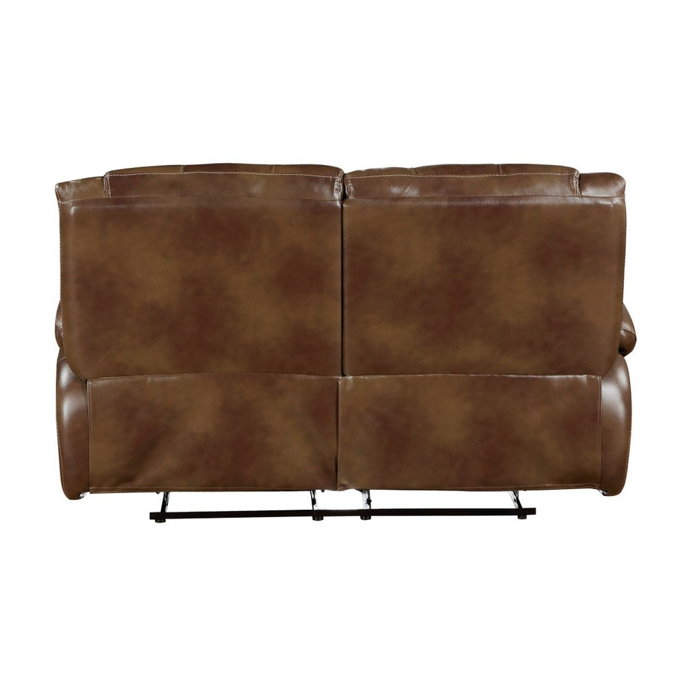 Licot Manual Double Recliner Loveseat | Glossy Brown Leather | 64’’ BM338599