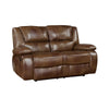 Licot Manual Double Recliner Loveseat | Glossy Brown Leather | 64’’ BM338599