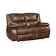 Licot Manual Double Recliner Loveseat | Glossy Brown Leather | 64’’ BM338599