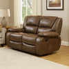 Licot Manual Double Recliner Loveseat | Glossy Brown Leather | 64"