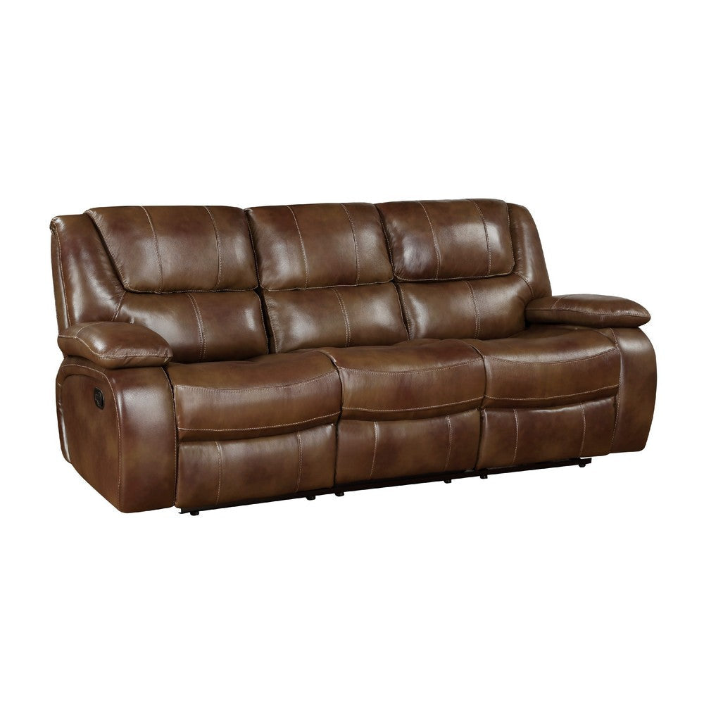 Licot Manual Double Recliner Sofa | Glossy Brown Leather | 87’’ BM338600