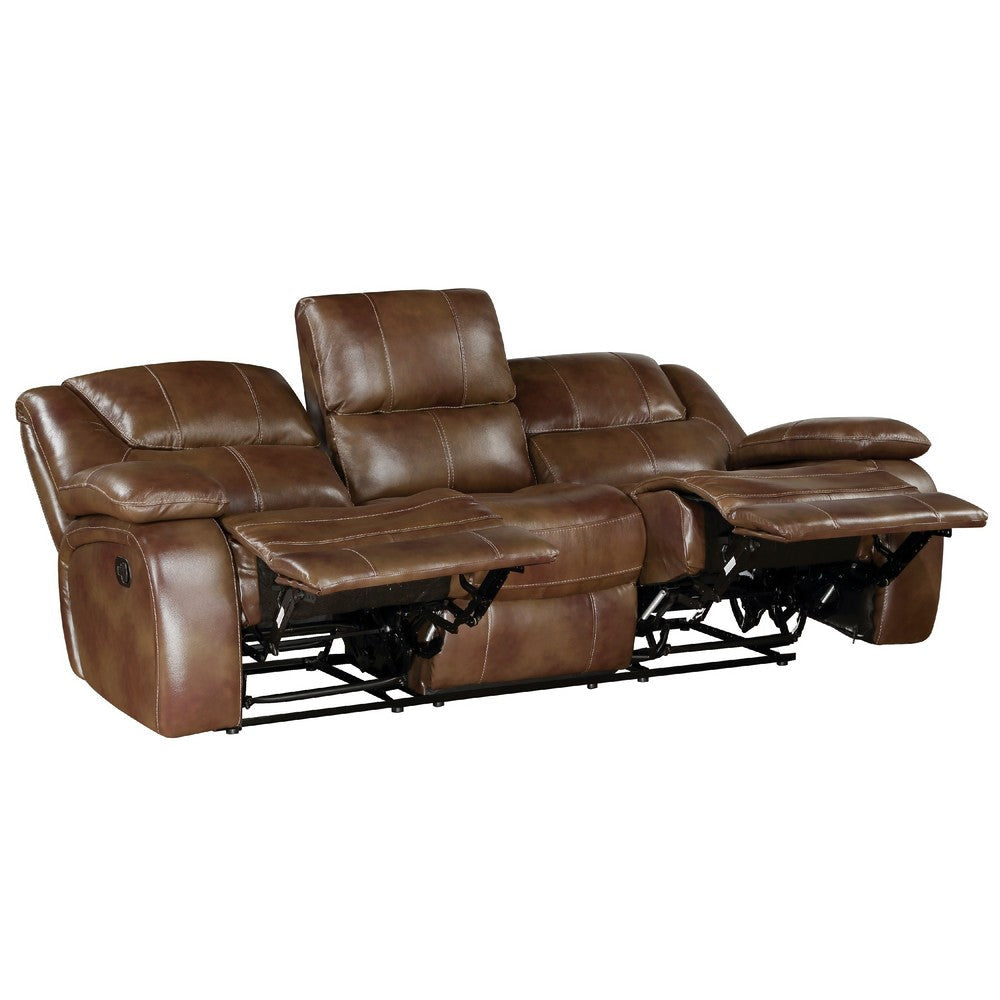 Licot Manual Double Recliner Sofa | Glossy Brown Leather | 87’’ BM338600