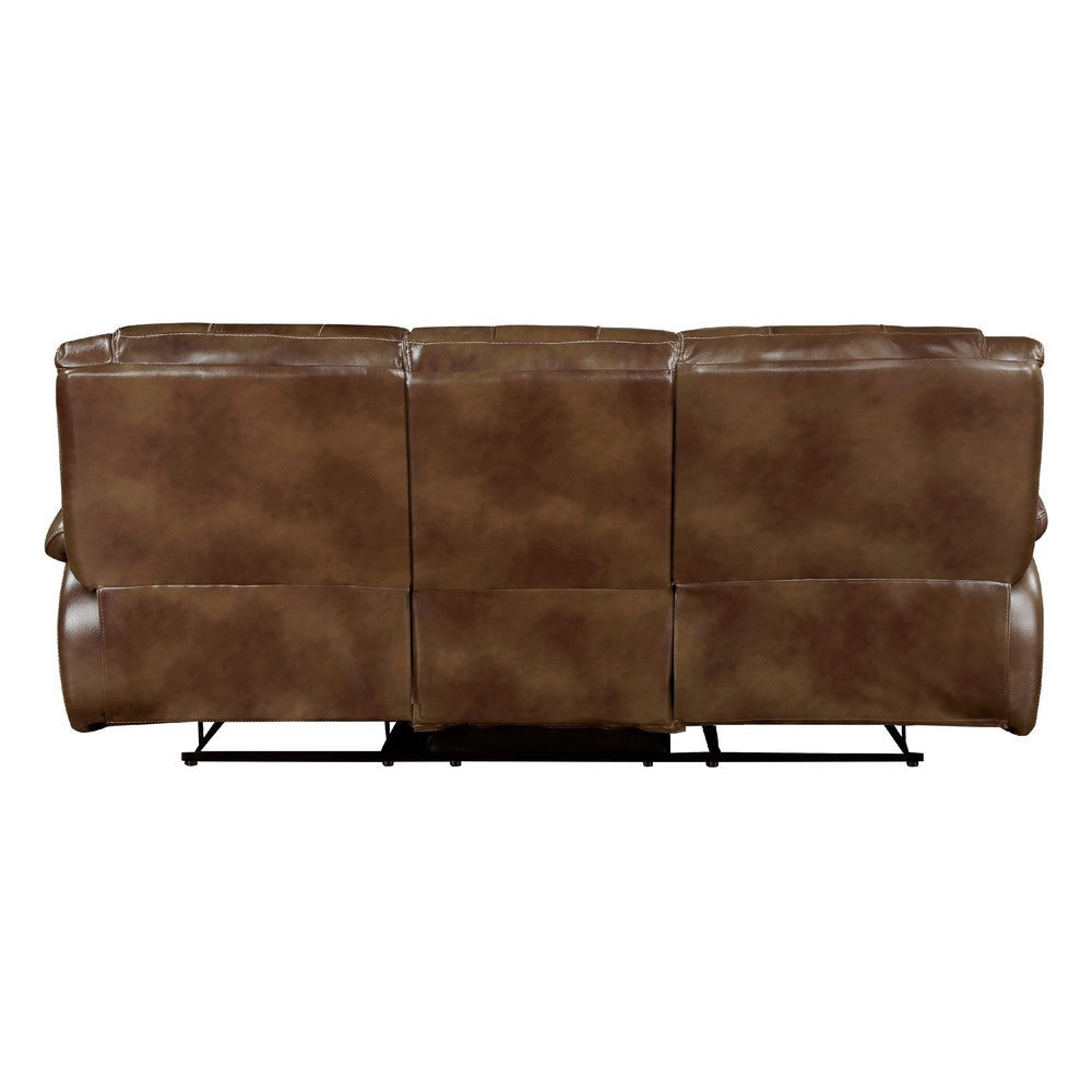 Licot Manual Double Recliner Sofa | Glossy Brown Leather | 87’’ BM338600