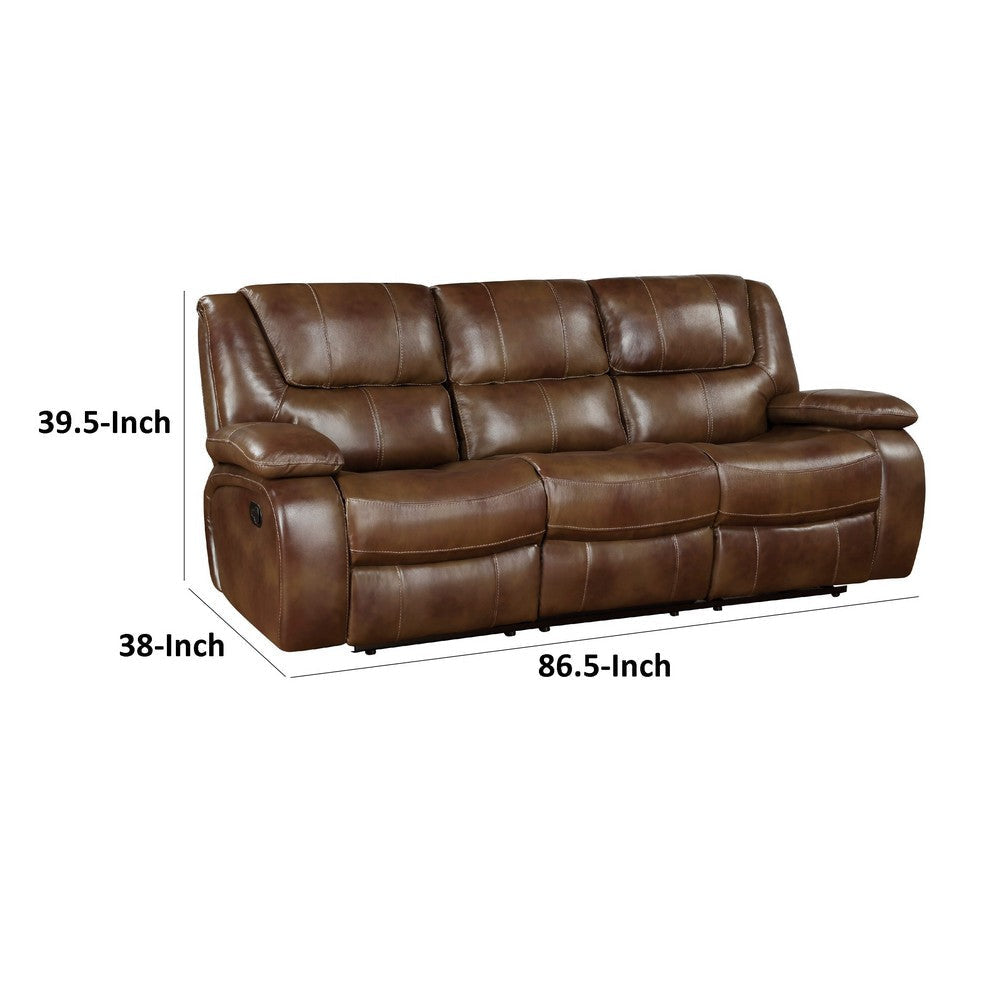 Licot Manual Double Recliner Sofa | Glossy Brown Leather | 87’’ BM338600