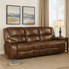 Licot Manual Double Recliner Sofa | Glossy Brown Leather | 87"