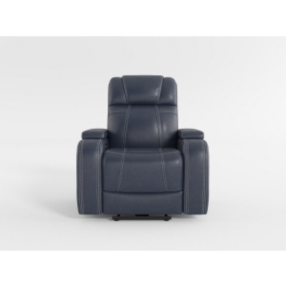 Ezia Power Reclining Chair | Power Headrest | Storage | Blue Leather BM338601