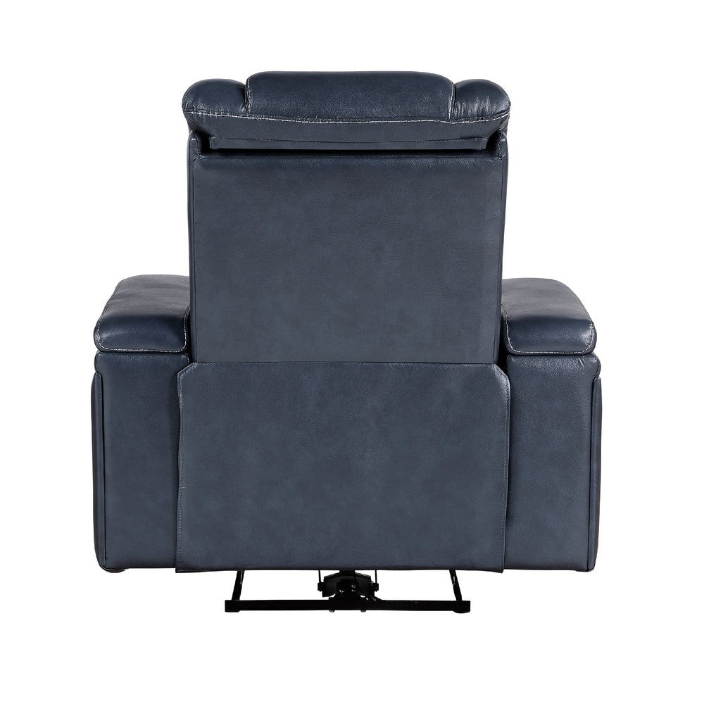 Ezia Power Reclining Chair | Power Headrest | Storage | Blue Leather BM338601