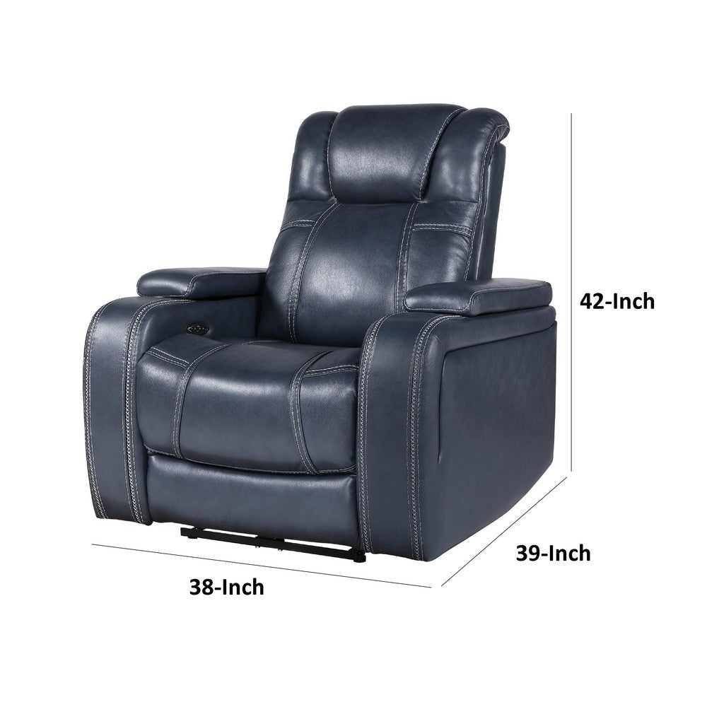 Ezia Power Reclining Chair | Power Headrest | Storage | Blue Leather BM338601