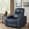 Ezia Power Reclining Chair | Power Headrest | Storage | Blue Leather BM338601