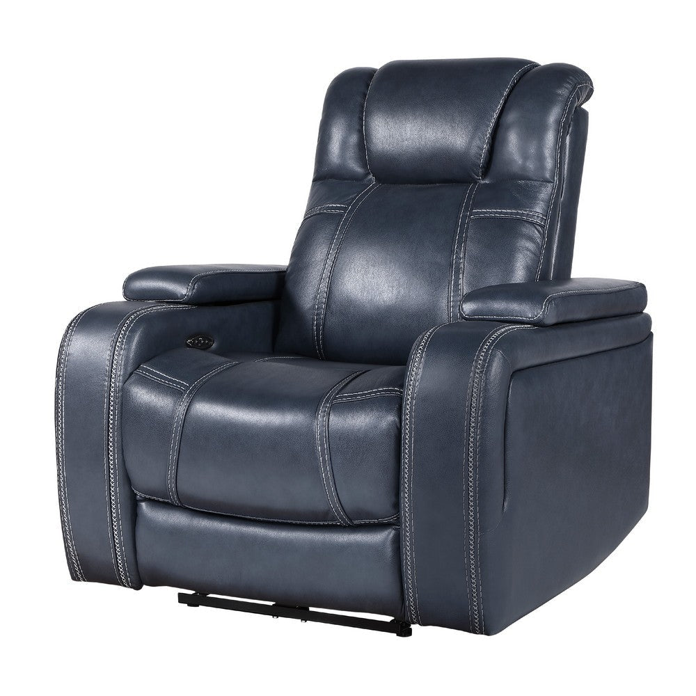 Ezia Power Reclining Chair | Power Headrest | Storage | Blue Leather BM338601
