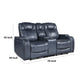 Ezia Power Double Recliner Loveseat | Console | Blue Leather | 74’’ BM338602