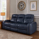 Ezia Power Double Reclining Sofa | Storage Arms | Blue Leather | 84"